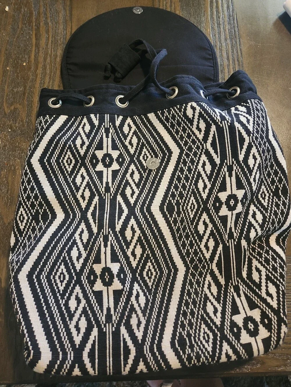 Expressions Nyc Beaded Black & White Tribal Drawstring Backpack